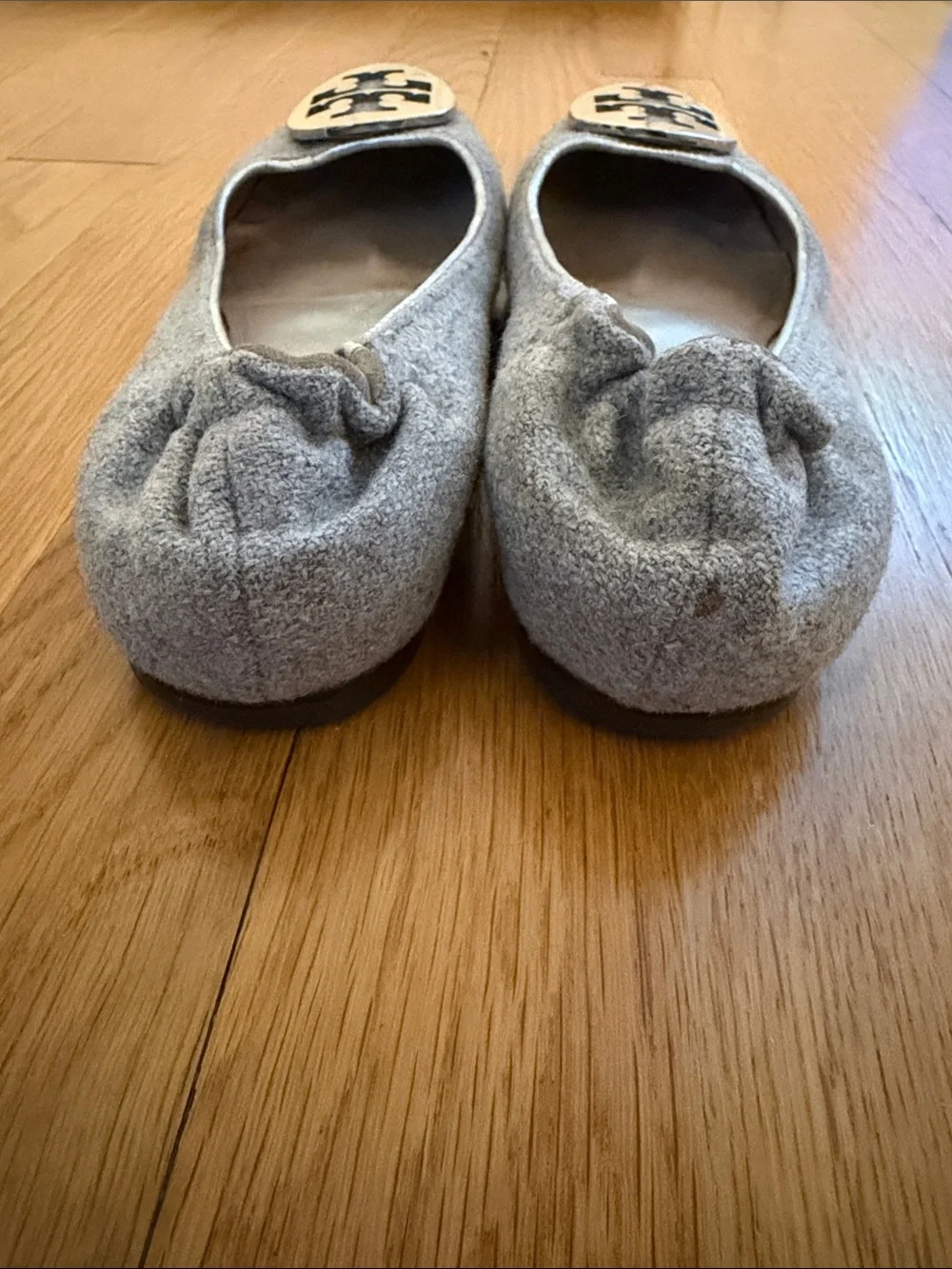 Tory Burch Light Gray Suede Logo Ballet Flats